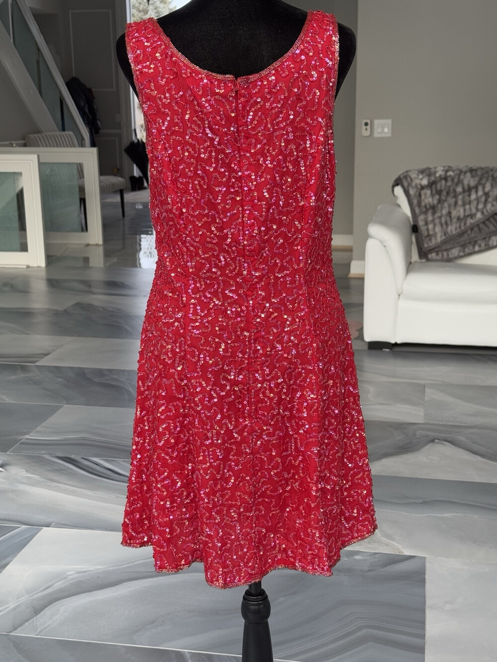 Vintage Laurence Kazar Red Silk Embellished Beaded Dress Size 6